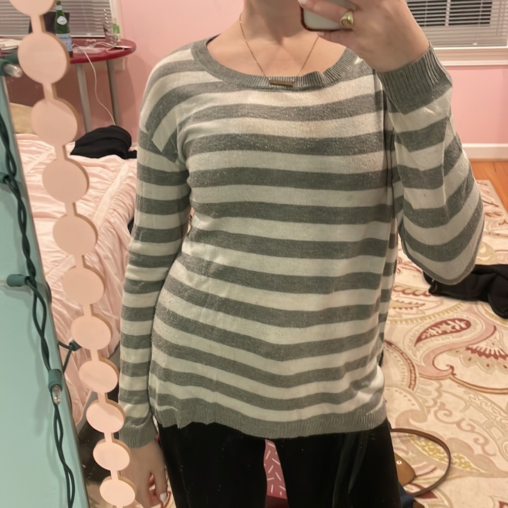 grey and white striped BP sweater